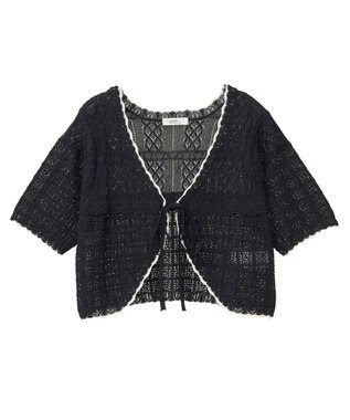 earth music&ecology ミニスカラップ透かし編みニットカーディガン Black
