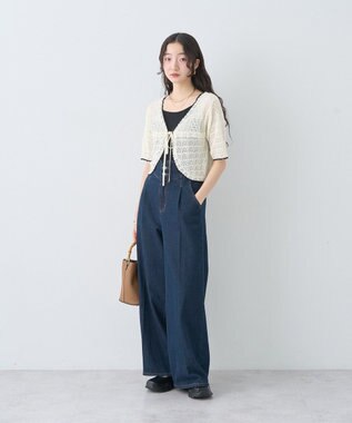 earth music&ecology ミニスカラップ透かし編みニットカーディガン Ivory