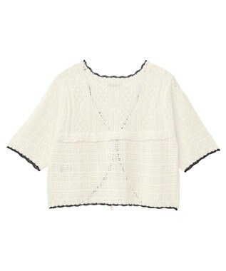 earth music&ecology ミニスカラップ透かし編みニットカーディガン Ivory