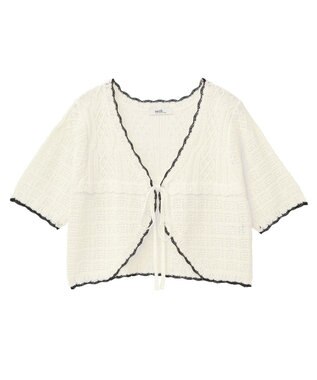 earth music&ecology ミニスカラップ透かし編みニットカーディガン Ivory