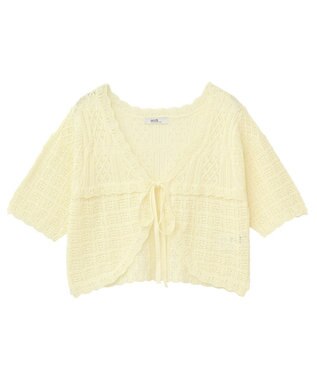 earth music&ecology ミニスカラップ透かし編みニットカーディガン Yellow