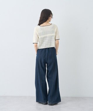 earth music&ecology ミニスカラップ透かし編みニットカーディガン Ivory