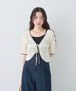 earth music&ecology ミニスカラップ透かし編みニットカーディガン Ivory