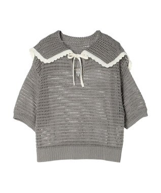 Green Parks クロシェ風セーラーカラーニット Gray