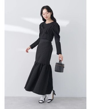 earth music&ecology エンボスフラワー　切替ボリュームスカート Black