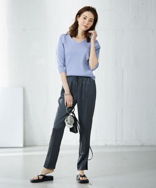 ICB 【洗える】コットンポリエステルリブ プルオーバー サックスブルー系