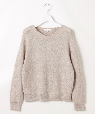 自由区 L 【1枚で華やぐ】ラメノットスパングル ニット ベージュ