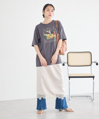 earth music&ecology サテンレーススカート Ecru