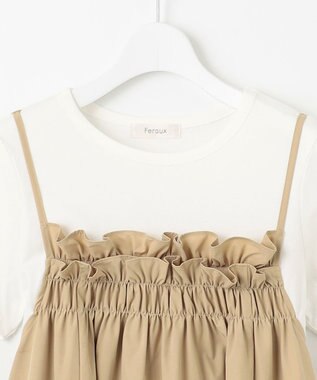 Feroux 【洗える】レイヤード風 ギャザーワンピース ベージュ系