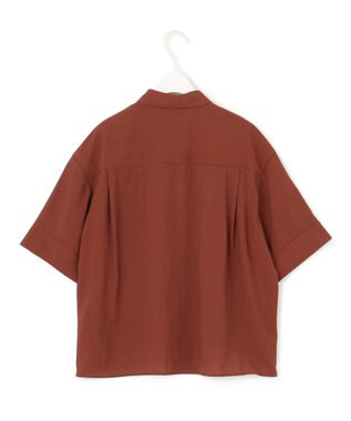 ICB 【洗える】T/Rドライリネン クロップドシャツ マルーン系