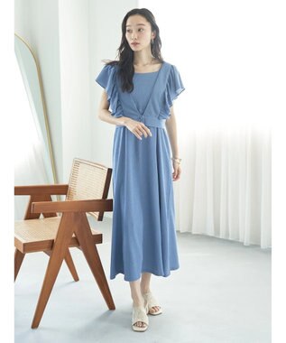 earth music&ecology ＳＥＴ２点　フリルショルダーツーピースワンピース Blue