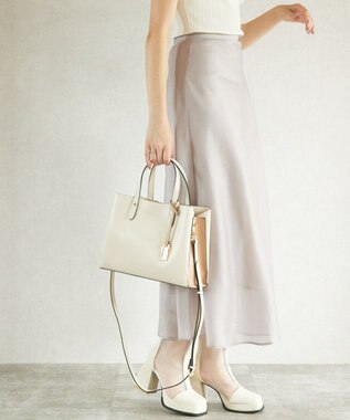 style code 【MERCURYDUO/マーキュリーデュオ】両アオリポケットサイド配色大開き開口 超軽量ハンドバッグ キーチャーム付 アイボリー