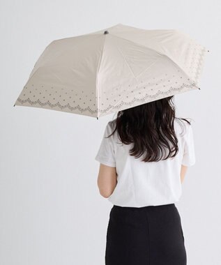 MOONBAT 晴雨兼用日傘 折りたたみ傘 スカラ刺繍柄／遮光 遮熱 UV ベージュ