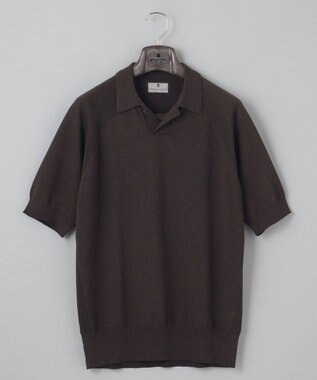 GOTAIRIKU 【和紙＆綿 】二ット スキッパーポロシャツ ダークブラウン系