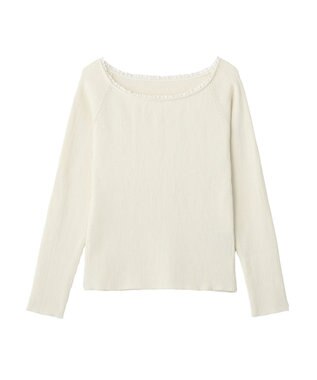 earth music&ecology 【予約】レーストリムリブニットプルオーバー アイボリー