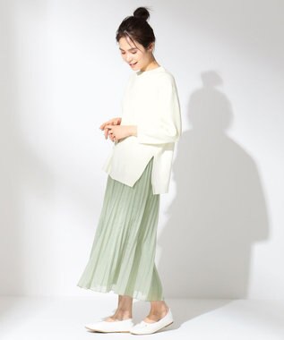 ANY 【洗える】シアーアコーディオン プリーツスカート ライトグリーン系