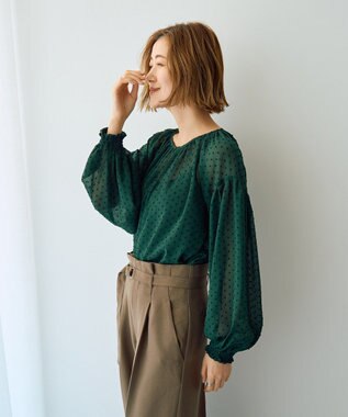 YECCA VECCA シアードットジャガードブラウス Green