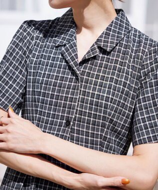 Tiaclasse 【洗える】開襟シャツワンピース ブラックチェック