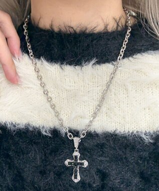 WEGO Lクロスビジューネックレス ブラック