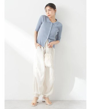 earth music&ecology リブコンパクトカーディガン Blue