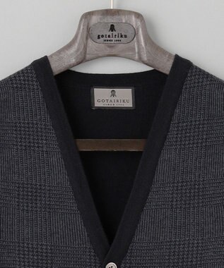 GOTAIRIKU 体温調整に【洗える/チクチクしにくい/ピリングしにくい】イタリア糸 ハイゲージ ベスト_WOOL100% ブラック×グレー細チェック