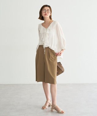 YECCA VECCA ラッフルリボンシアーブラウス Off White