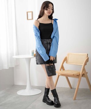 WEGO 【カップ付き】なちゅ盛れカップイン2ストラップキャミ ブラック