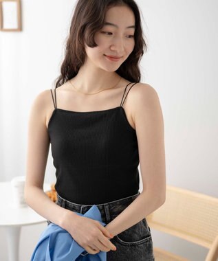 WEGO 【カップ付き】なちゅ盛れカップイン2ストラップキャミ ブラック