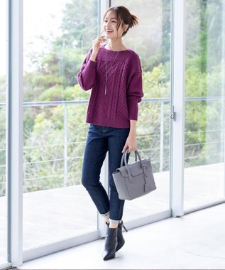 Tiaclasse 【洗える】ケーブル編みドルマンニットトップス パープル