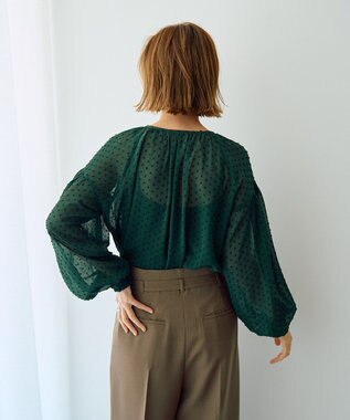 YECCA VECCA シアードットジャガードブラウス Green