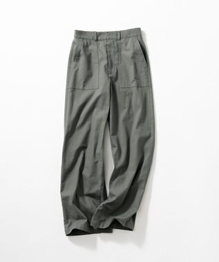 23区 L 【洗える】スラブツイルストレッチ ワイド パンツ カーキ系