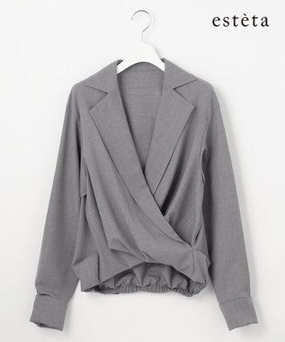  【エステータ】ウールシルクギャバジン テーラードブラウス