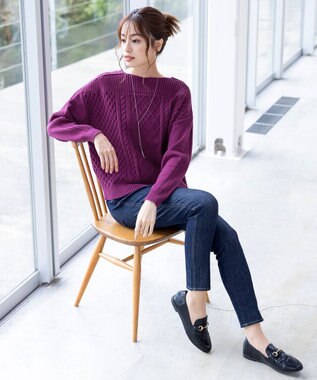 Tiaclasse 【洗える】ケーブル編みドルマンニットトップス パープル