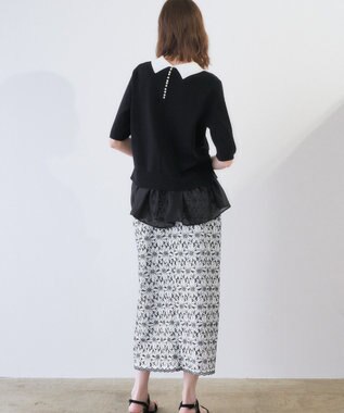 YECCA VECCA フラワーレースロングナロースカート Off White