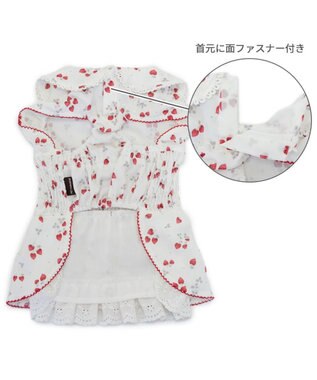 PET PARADISE ペットパラダイス スモッキング ワンピース 《いちご柄》 小型犬 ホワイト×レッド