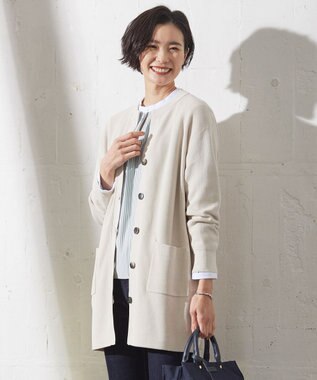 J.PRESS LADIES 【洗える】ORGANIC GASS COTTON キーネック カーディガン ライトグレー系