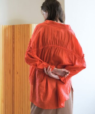 YECCA VECCA 綿麻シアーボリュームギャザーシャツ Orange