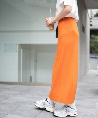 WEGO カラーリブイージーロングスカート オレンジ