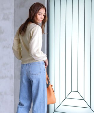 Tiaclasse L 【洗える】ドットチュールコンビニットトップス オフホワイト