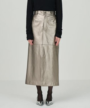 GRACE CONTINENTAL クラッシュレザータイトスカート ブロンズ