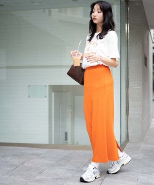 WEGO カラーリブイージーロングスカート オレンジ