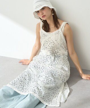 earth music&ecology 花柄プリントボーラー刺繍ミニキャミドレス Off White