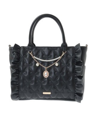 Maison de FLEUR チャーム付きリボンキルティング2Wayトート Black