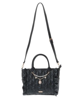 Maison de FLEUR チャーム付きリボンキルティング2Wayトート Black