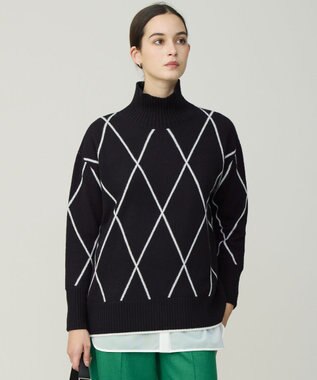 【先行予約・洗える】ソフトカシミヤミックス ダイヤ柄ハイネックニット