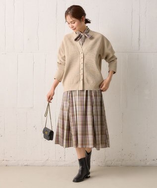 組曲 【リボンタイ付き】シアーツイルチェック ワンピース ベージュ系3