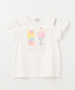 ANY KIDS オンオフショルダーパフェTシャツ オフホワイト系