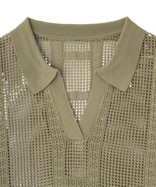 earth music&ecology レーシースキッパーポロニットプルオーバー Khaki
