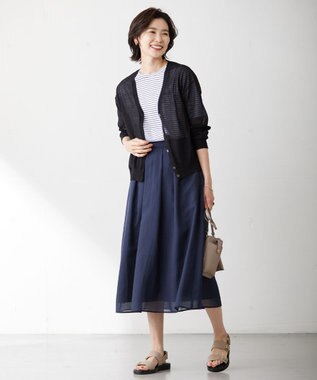 洗える】LINEN MIX SHEER Vネック カーディガン / J.PRESS LADIES L