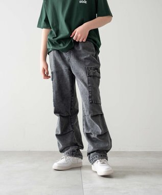 WEGO 【KIDS/150cm/160cm/ウエストゴム】デニムイージーカーゴパンツ（JUNIOR） デニムブラックソノタ